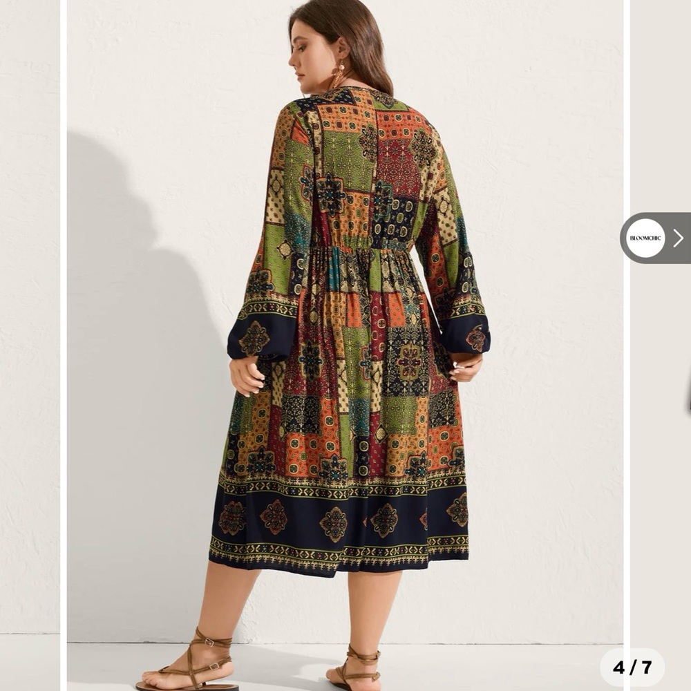 BloomChic Multicolor Patchwork Long Sleeve Dress … - image 2